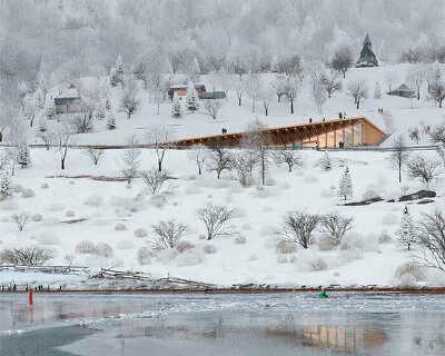 Wedge-shaped Urnes' World Heritage Center subtly cuts into Norwegian landscape