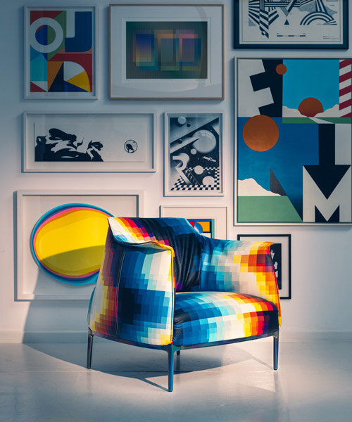artist felipe pantone adds pixelated patterns to poltrona frau’s archibald armchair