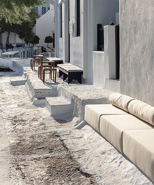 elements of greek summer meet local materials within parthenis café by anaktae in mykonos