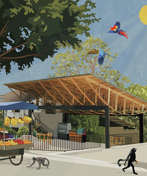 natura futura installs sculptural wooden canopy over art & food hub in ecuador