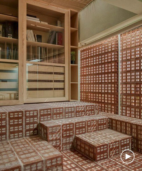 perforated brick furniture decorates fluid 'mind manifestation' design studio in pune, india