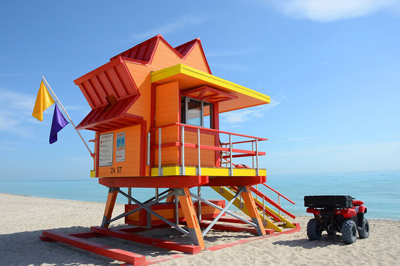 william lane architect decorates miami beach with eye-catching lifeguard towers