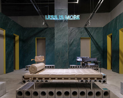 jí architects' colorful exhibition in chengdu pairs modernist geometries with furniture craft