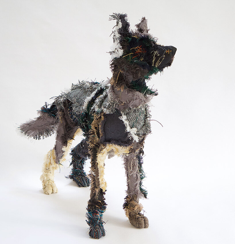 barbara franc upcycles old textiles into patchwork animal sculptures