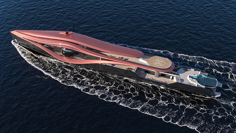 the ZION superyacht concept by bhushan powar design has a giant glass eye