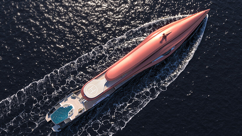 the ZION superyacht concept by bhushan powar design has a giant glass eye