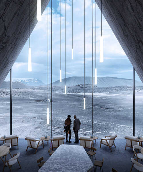 this immersive restaurant proposal frames dramatic views of iceland's natural sites