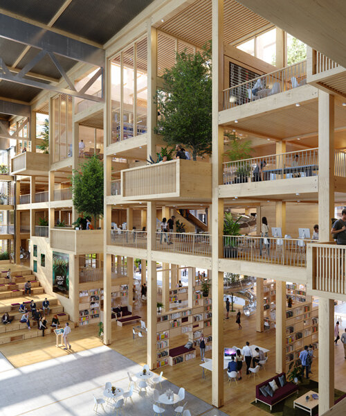 henning larsen designs business school of hybrid timber in reims, france