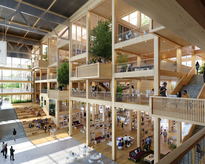 henning larsen designs business school of hybrid timber in reims, france