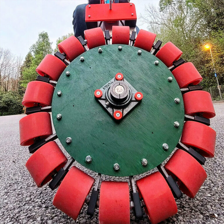 james bruton proves how to ride a bike with a giant omnifrontwheel