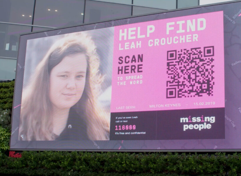 animated billboards of missing people in the UK hope for a faster search