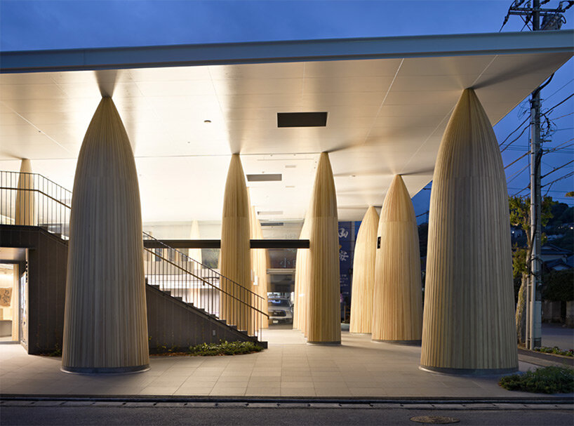 rhythmic arrangement of mountain-shaped pillars supports MAP's retail store in japan