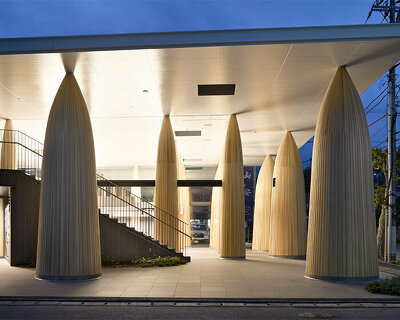 rhythmic arrangement of mountain-shaped pillars supports MAP's retail store in japan