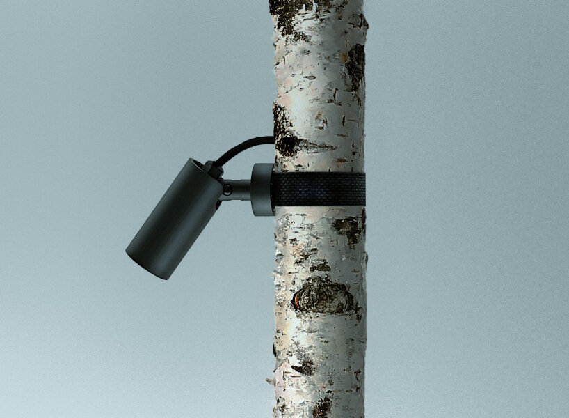 CCTV-shaped tube lights by Quick Lighting can be strapped to trees