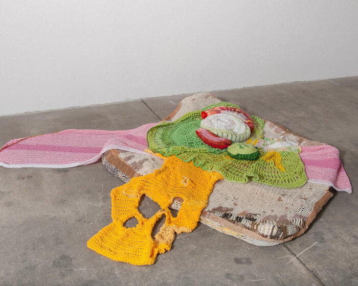 supersized crotchet food by sabina speich highlights the problem of food waste