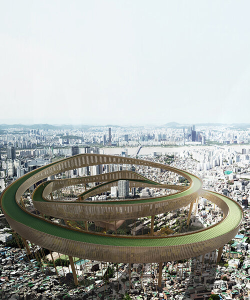 floating atop buildings, this looping super-structure is designed to pump oxygen into seoul