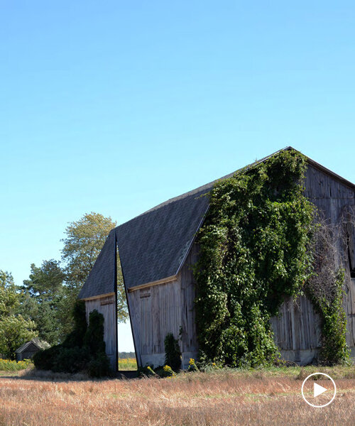 secret sky: catie newell cuts a triangular section through an old barn in rural michigan