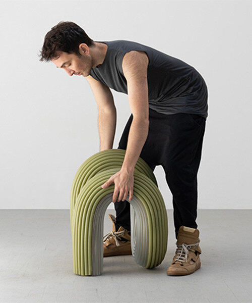ara thorose materializes expressions of humanness into sloping cylindrical furniture-objects