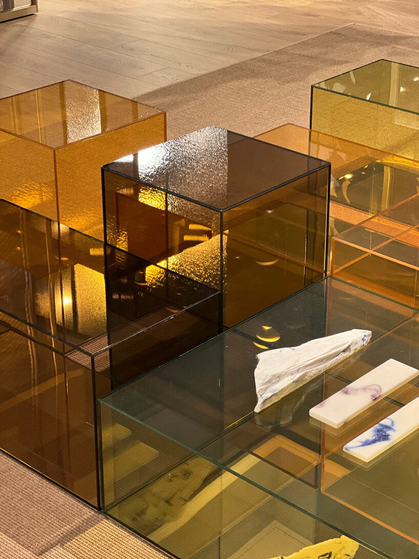 ground murano glass finishes patricia urquiola's tactile tables for glas italia