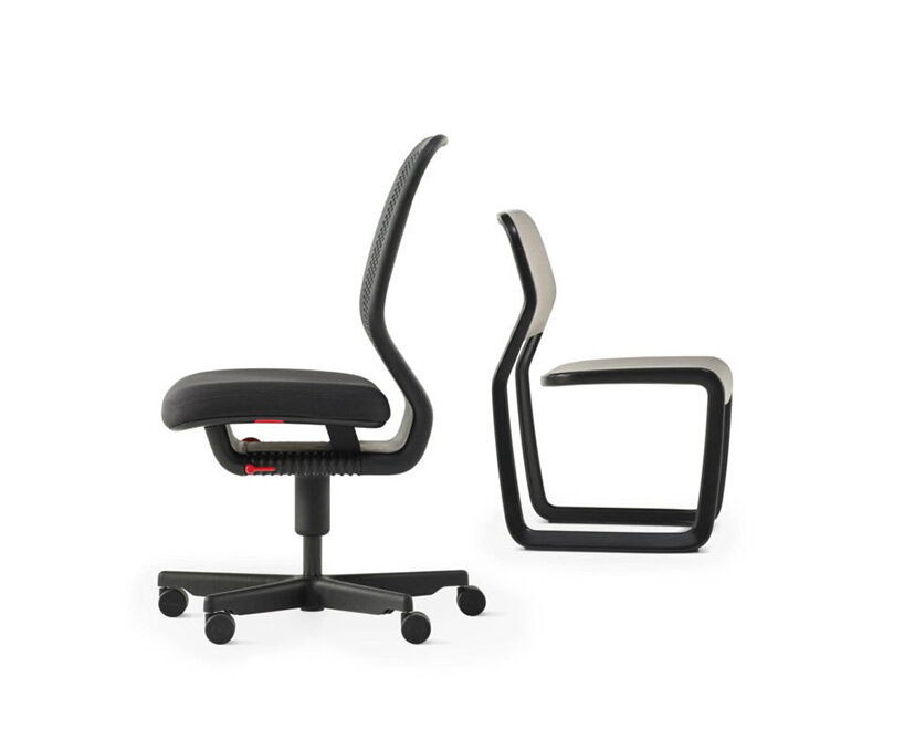 The Marc Newson Knoll swivel work chair in a single-line silhouette