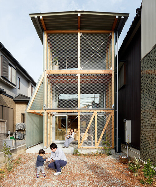 nori architects forms steel mesh façade for minimum house in toyota