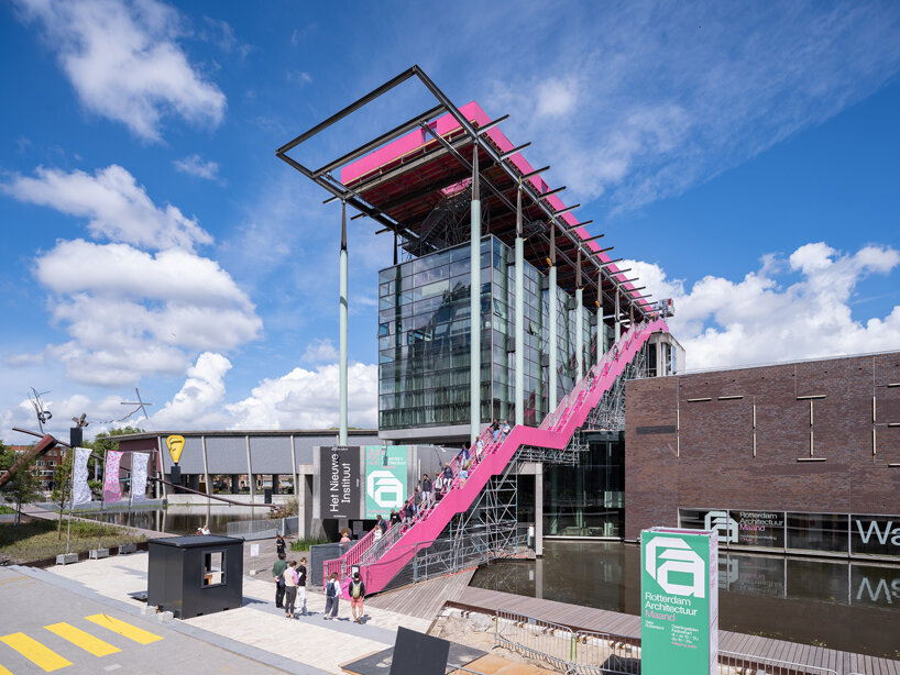 MVRDV's 29-meter-tall pink podium opens for summer in rotterdam