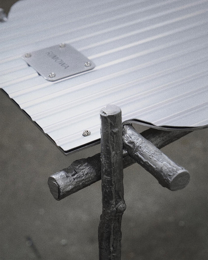 lee sisan's silver chair is made of RIMOWA's luggage pieces + cast aluminum branches