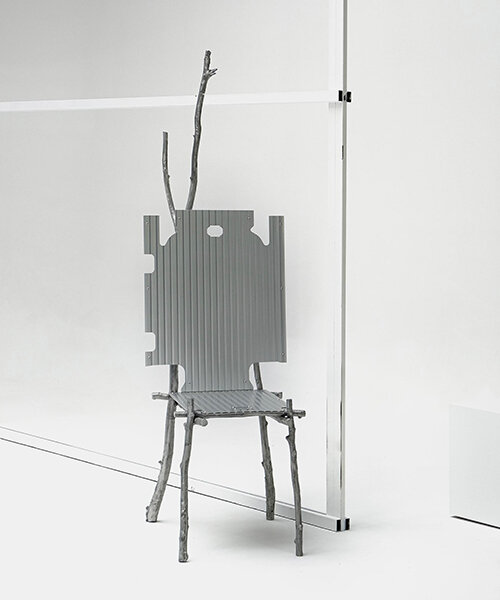 lee sisan's silver chair is made of RIMOWA's luggage pieces + cast aluminum branches