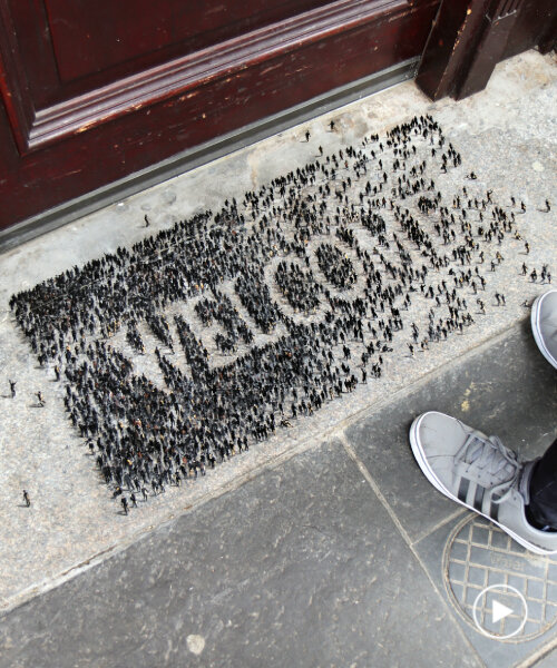 tiny figures by PEJAC drawn as WELCOME in aberdeen to support marginalized people