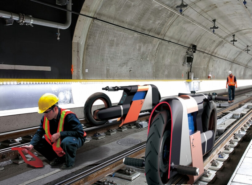 concept dual-use motorcycle also helps repair and maintain train tracks