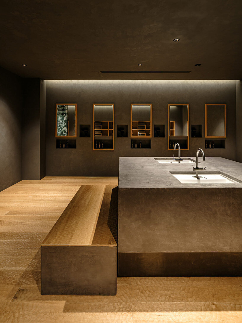 spherical saunas and indirect lighting evoke tranquility within kubo tsushima's spa in japan