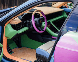 sean wotherspoon unveils the cork and corduroy interiors of his electric porsche art car