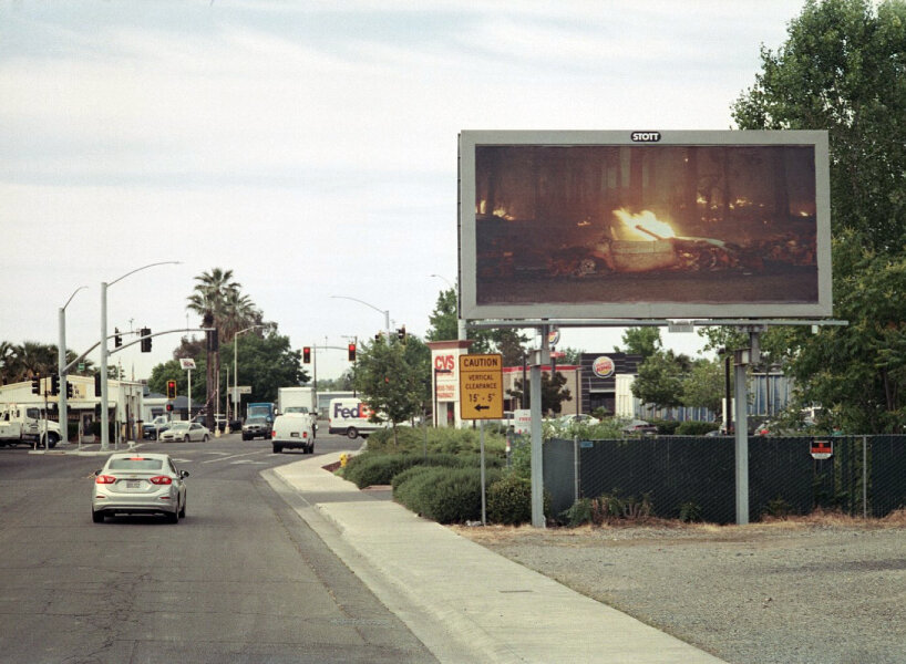 photographer puts up billboards to show drought, homelessness, and wildfires in california