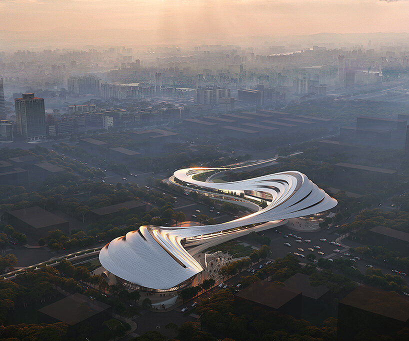 zaha hadid architects' winning entry for jinghe echoes a naturally eroded river valley