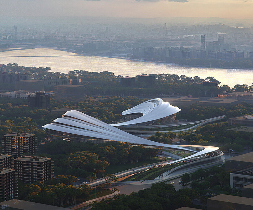 zaha hadid architects' winning entry for jinghe echoes a naturally eroded river valley