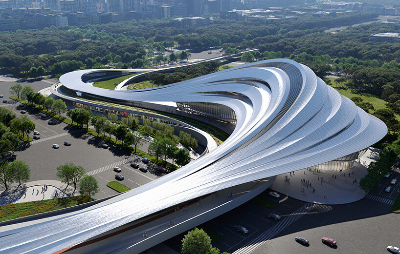 zaha hadid architects' winning entry for jinghe echoes a naturally eroded river valley