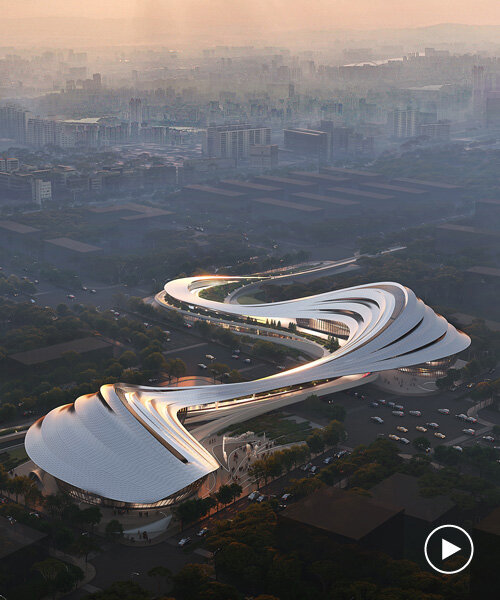 zaha hadid architects' winning entry for jinghe echoes a naturally eroded river valley