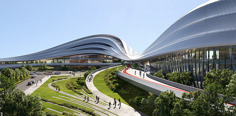 zaha hadid architects' winning entry for jinghe echoes a naturally eroded river valley