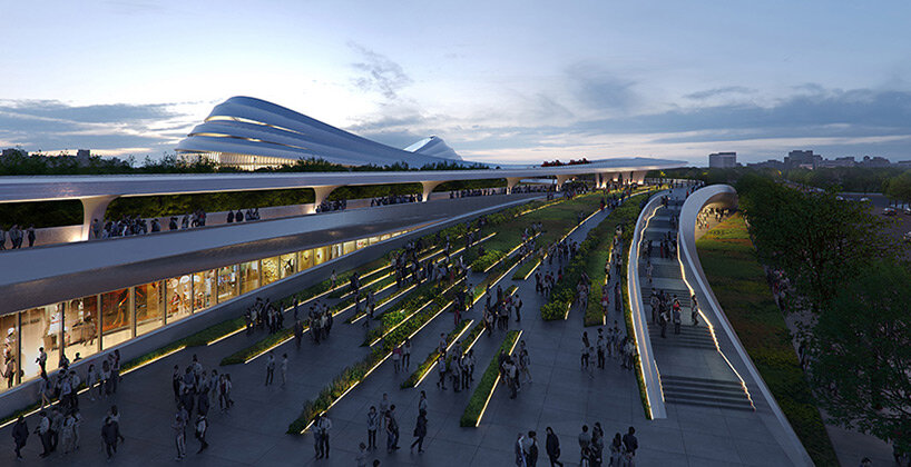 zaha hadid architects' winning entry for jinghe echoes a naturally eroded river valley