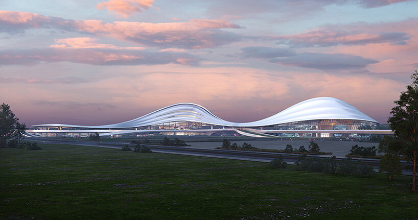 zaha hadid architects' winning entry for jinghe echoes a naturally eroded river valley