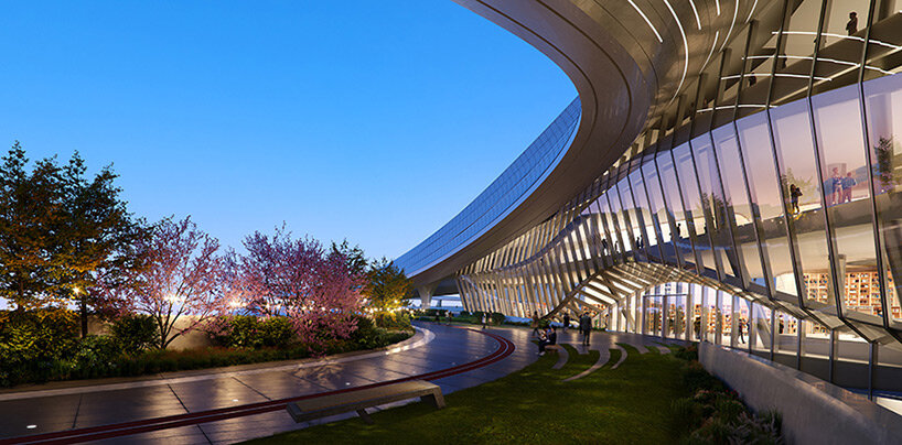 zaha hadid architects' winning entry for jinghe echoes a naturally eroded river valley