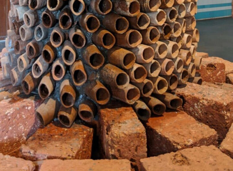 terracotta pipe installations cool down and purify humid, hot air using