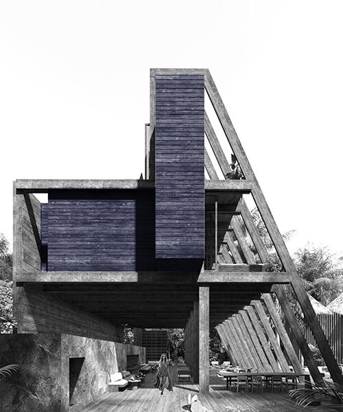 esrawe studio's pyramidal wooden structure suspends three suites for hotel in riviera maya
