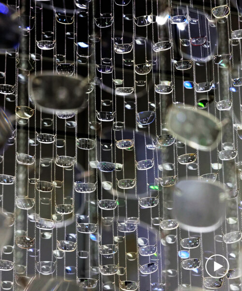 optical installation in beijing mirrors raindrops with 30,000 repurposed eyeglass lenses