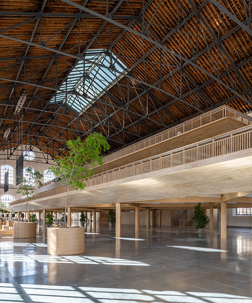foster + partners installs demountable timber structure within disused madrid gas plant