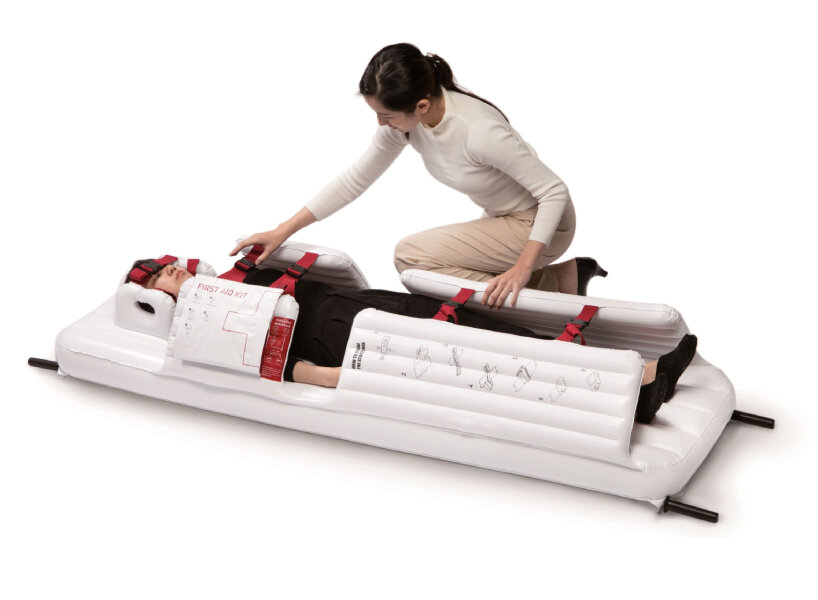 inflatable stretcher securely wraps patients in comfort and protects them from falling