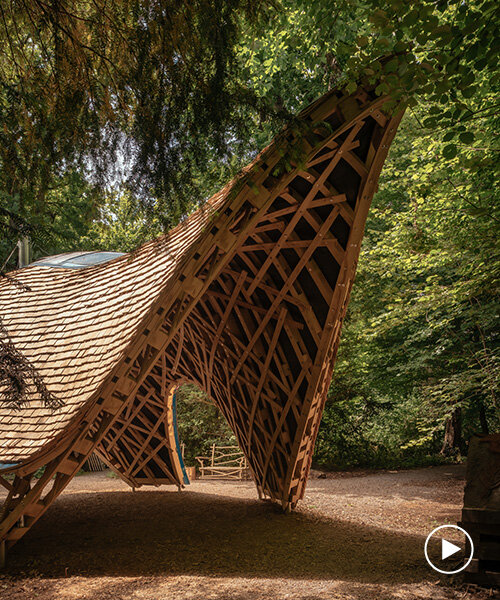 invisible studio teams with community members to sculpt parabolic shelter at westonbirt