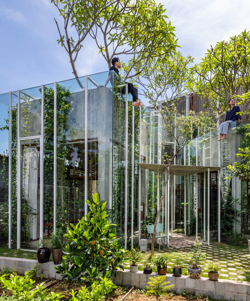 nguyen khai architects' labri house is a cluster of glass boxes overgrown with nature