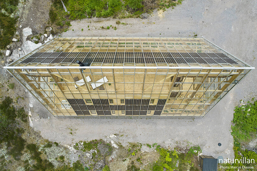 naturvillan is a self-sufficient, off-grid A-frame greenhouse in sweden