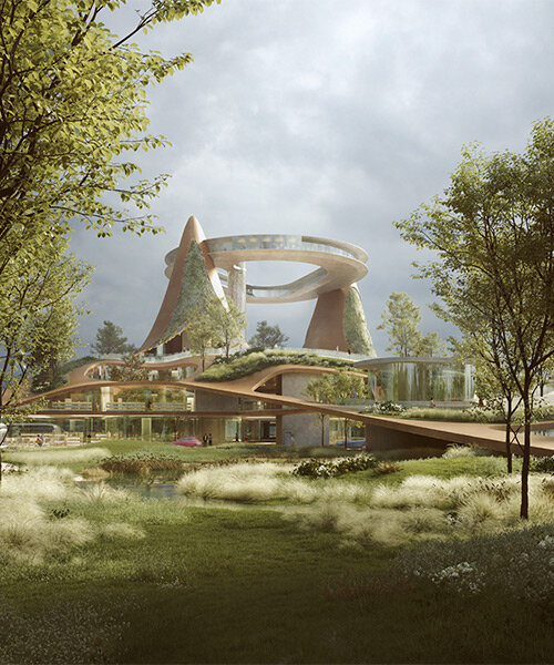 noa* tops library concept in milan with organic roof ring + blossoming park